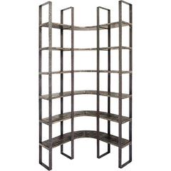 90" Black Iron Frame Curved Wooden Six Tier Shelving