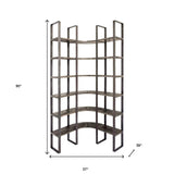 90" Black Iron Frame Curved Wooden Six Tier Shelving - Homeroots - Flyclothing LLC