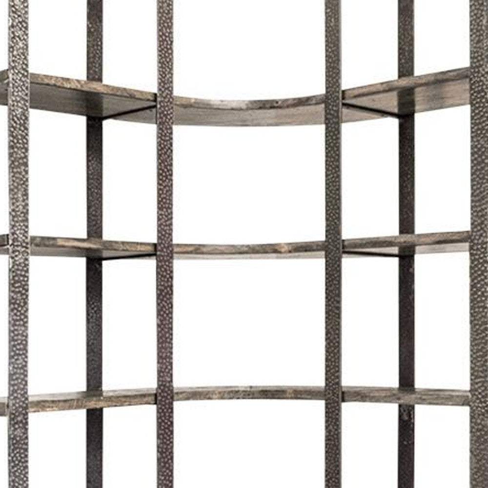 90" Black Iron Frame Curved Wooden Six Tier Shelving - Homeroots - Flyclothing LLC