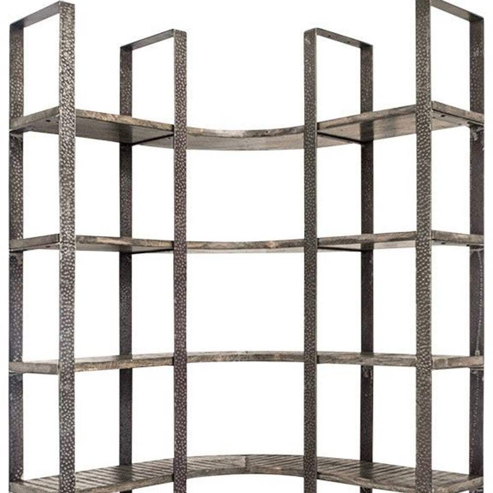 90" Black Iron Frame Curved Wooden Six Tier Shelving - Homeroots - Flyclothing LLC