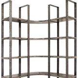 90" Black Iron Frame Curved Wooden Six Tier Shelving - Homeroots - Flyclothing LLC