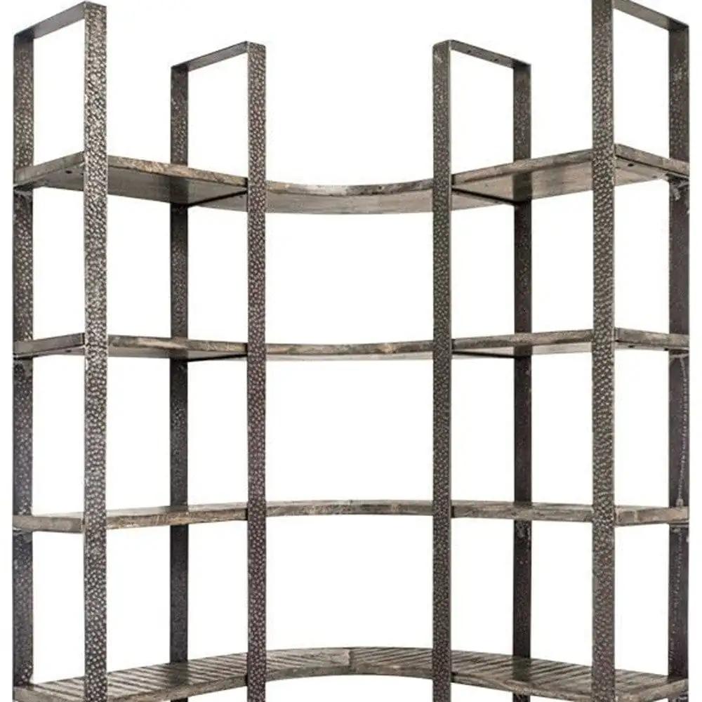 90" Black Iron Frame Curved Wooden Six Tier Shelving - Homeroots