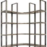90" Black Iron Frame Curved Wooden Six Tier Shelving - Homeroots