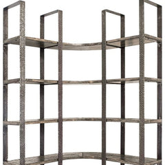 90" Black Iron Frame Curved Wooden Six Tier Shelving