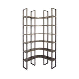 90" Black Iron Frame Curved Wooden Six Tier Shelving - Homeroots - Flyclothing LLC