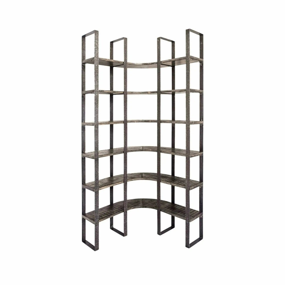 90" Black Iron Frame Curved Wooden Six Tier Shelving - Homeroots