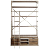 94" Brown Distressed Nickel and Solid Wood Six Tier Bookcase with Four Drawers - Homeroots