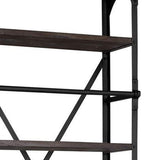 94" Black Distressed Iron and Solid Wood Five Tier Bookcase with Two Drawers - Homeroots - Flyclothing LLC