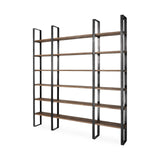 90" Brown Iron and Solid Wood Six Tier Bookcase - Homeroots - Flyclothing LLC