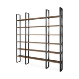 90" Brown Iron and Solid Wood Six Tier Bookcase - Homeroots
