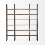 90" Brown Iron and Solid Wood Six Tier Bookcase - Homeroots
