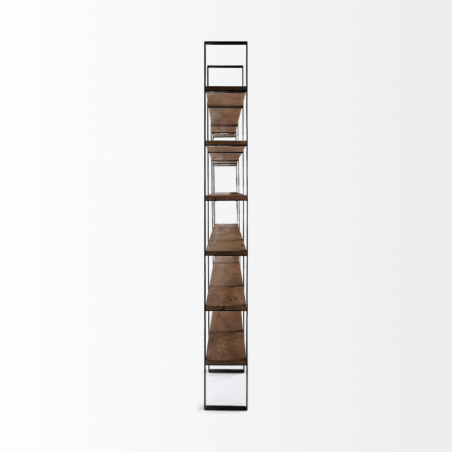 90" Brown Iron and Solid Wood Six Tier Bookcase - Homeroots - Flyclothing LLC