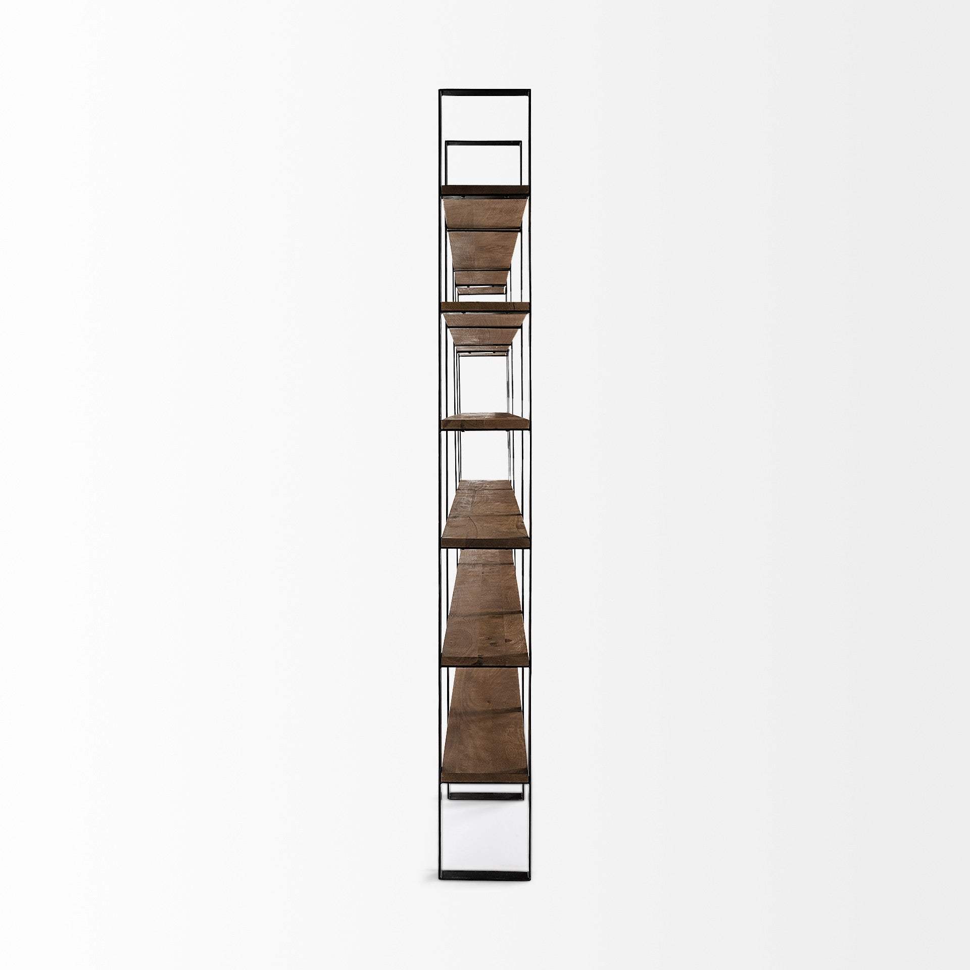 90" Brown Iron and Solid Wood Six Tier Bookcase - Homeroots - Flyclothing LLC