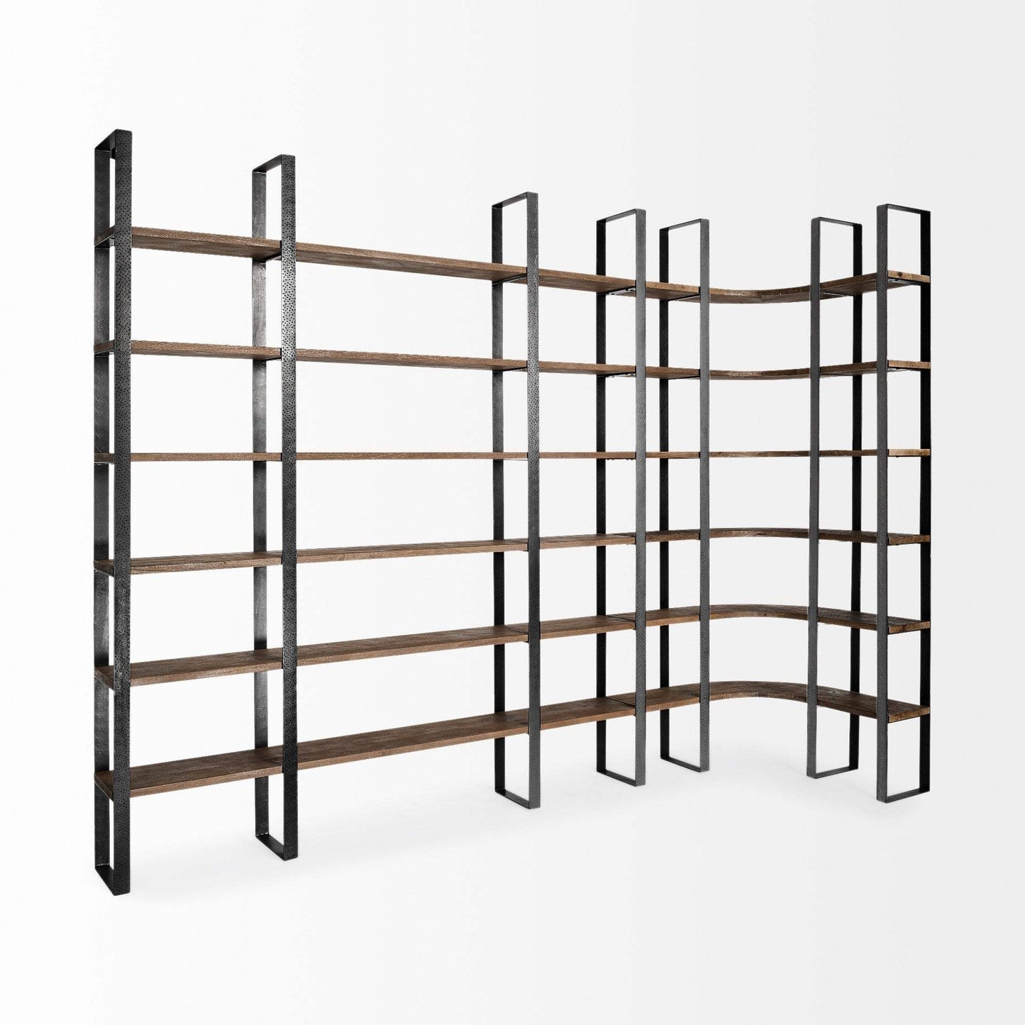 90" Brown Iron and Solid Wood Six Tier Bookcase - Homeroots - Flyclothing LLC