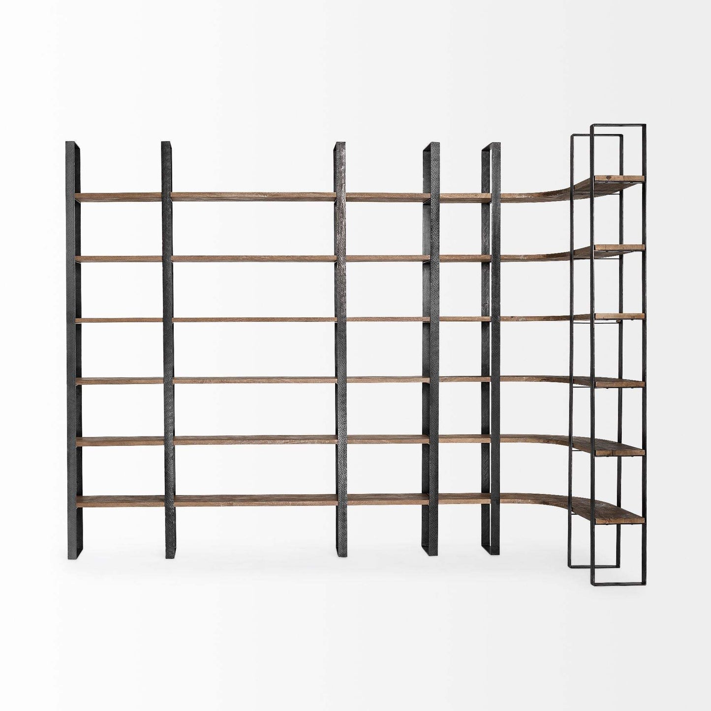 90" Brown Iron and Solid Wood Six Tier Bookcase - Homeroots - Flyclothing LLC