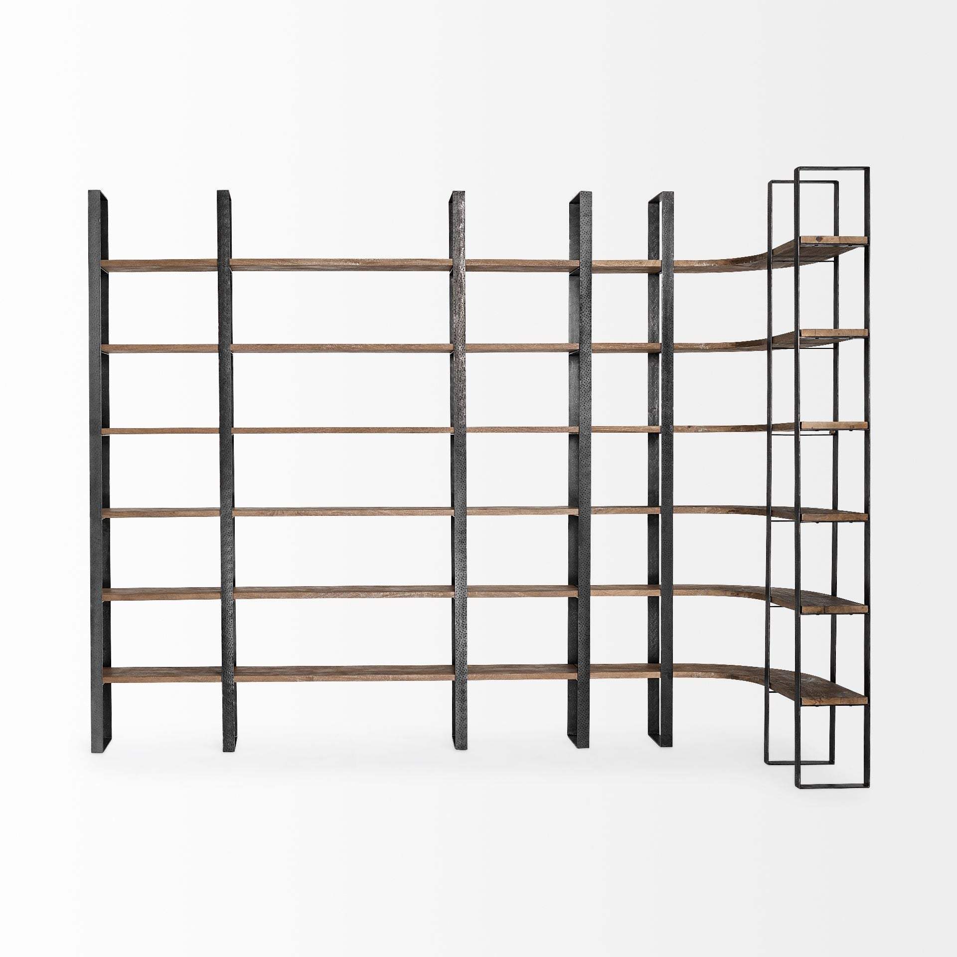 90" Brown Iron and Solid Wood Six Tier Bookcase - Homeroots - Flyclothing LLC