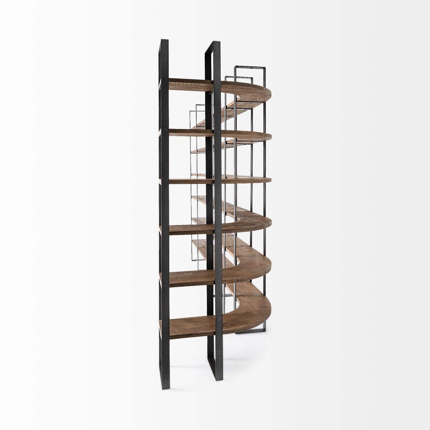 90" Brown Iron and Solid Wood Six Tier Bookcase - Homeroots - Flyclothing LLC