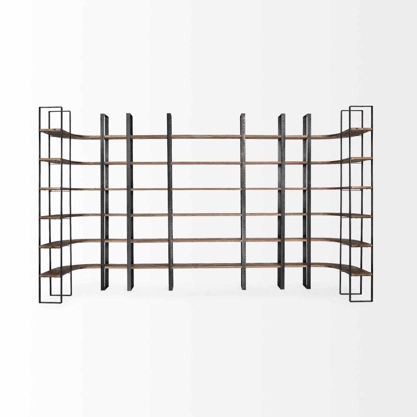 90" Brown Iron and Solid Wood Six Tier Bookcase - Homeroots - Flyclothing LLC