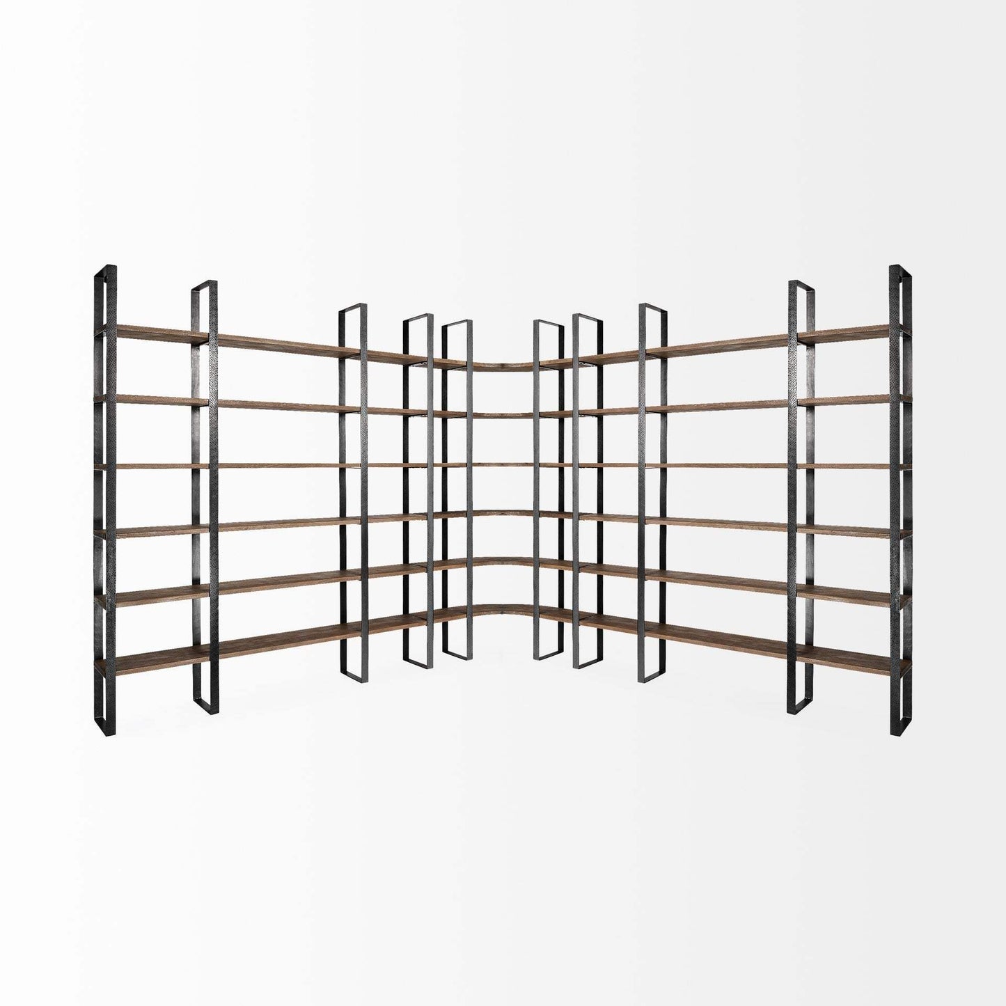 90" Brown Iron and Solid Wood Six Tier Bookcase - Homeroots - Flyclothing LLC