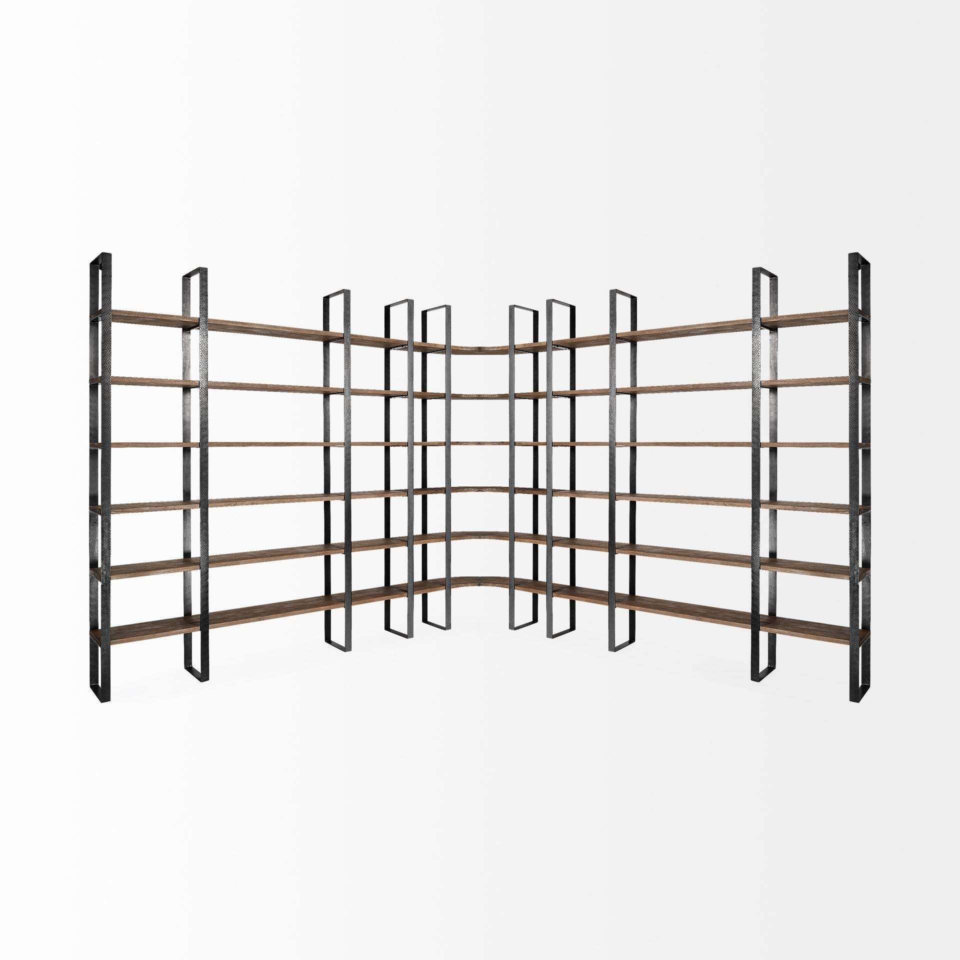 90" Brown Iron and Solid Wood Six Tier Bookcase - Homeroots - Flyclothing LLC