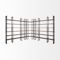 90" Brown Iron and Solid Wood Six Tier Bookcase