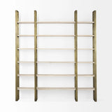 90" Gold and Natural Distressed Iron and Solid Wood Six Tier Bookcase - Homeroots