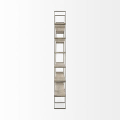 90" Gold and Natural Distressed Iron and Solid Wood Six Tier Bookcase
