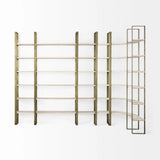 90" Gold and Natural Distressed Iron and Solid Wood Six Tier Bookcase - Homeroots