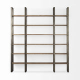 90" Brown Distressed Metal and Solid Wood Six Tier Bookcase - Homeroots - Flyclothing LLC