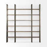 90" Brown Distressed Metal and Solid Wood Six Tier Bookcase - Homeroots