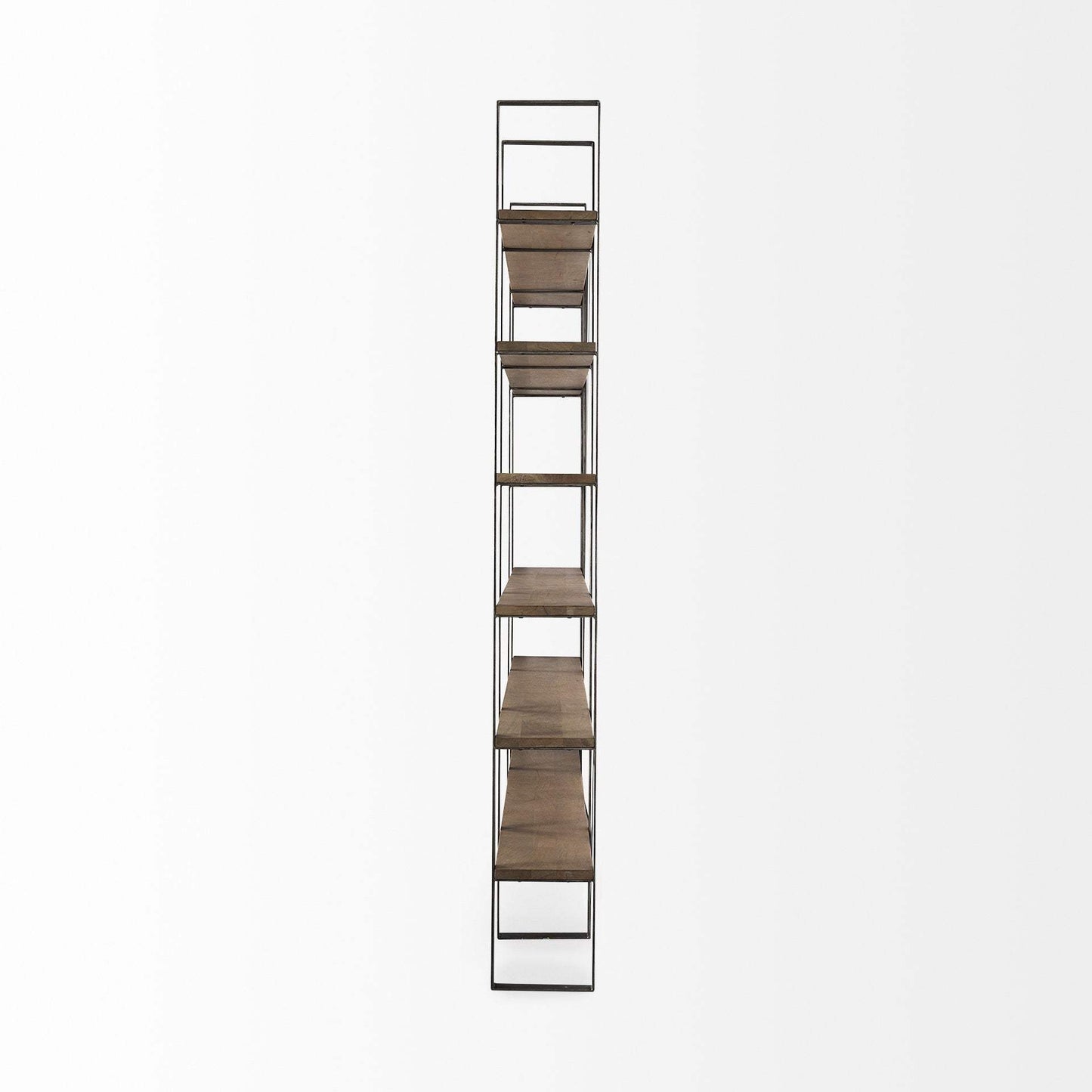 90" Brown Distressed Metal and Solid Wood Six Tier Bookcase - Homeroots - Flyclothing LLC