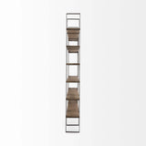 90" Brown Distressed Metal and Solid Wood Six Tier Bookcase - Homeroots - Flyclothing LLC