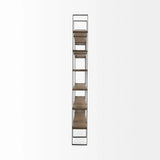 90" Brown Distressed Metal and Solid Wood Six Tier Bookcase - Homeroots