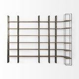 90" Brown Distressed Metal and Solid Wood Six Tier Bookcase - Homeroots - Flyclothing LLC