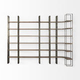 90" Brown Distressed Metal and Solid Wood Six Tier Bookcase - Homeroots