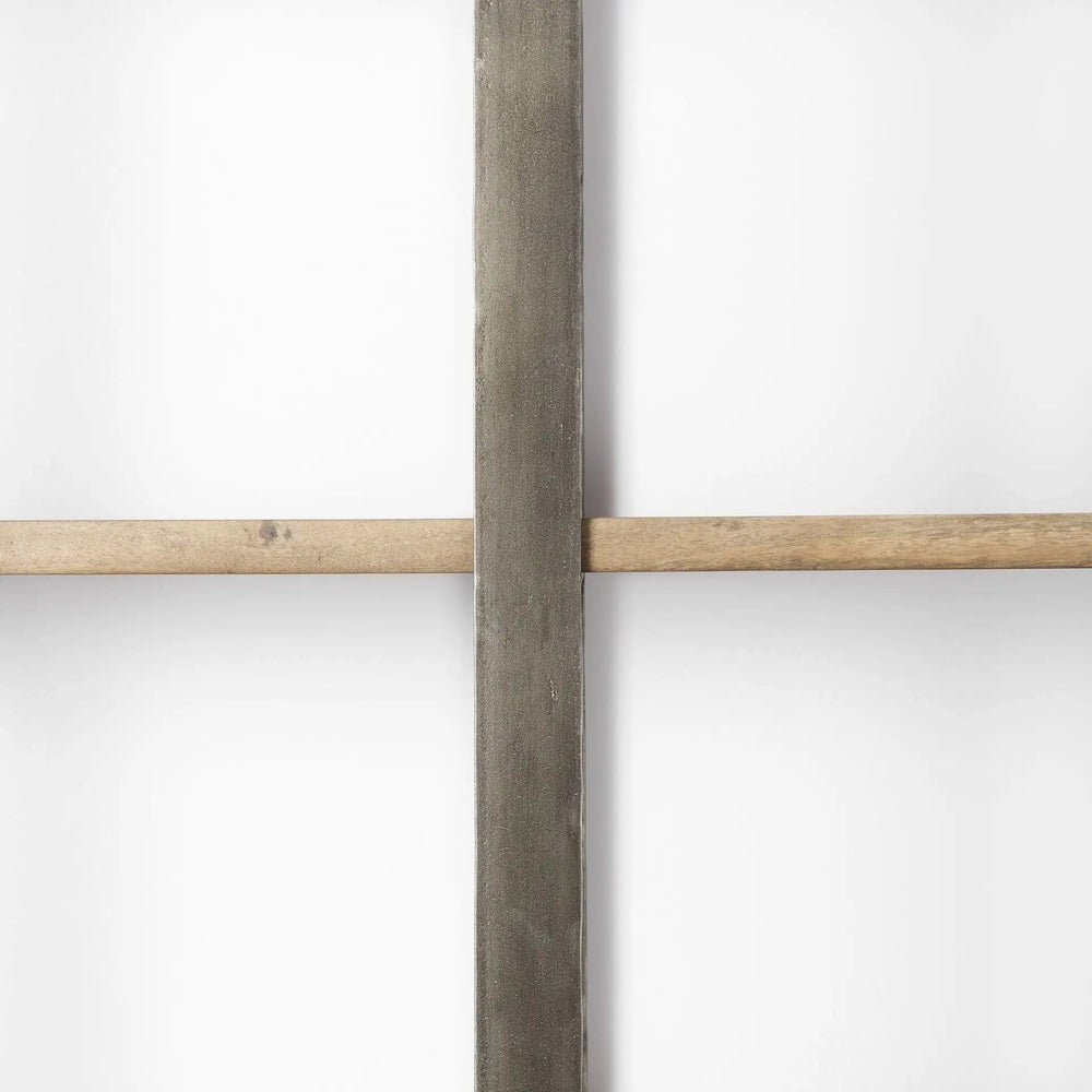 90" Brown Distressed Metal and Solid Wood Six Tier Bookcase - Homeroots