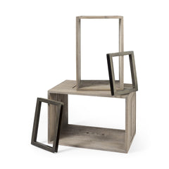 Set of Two Rustic Light Gray Brown Cube Box Shelves - Homeroots