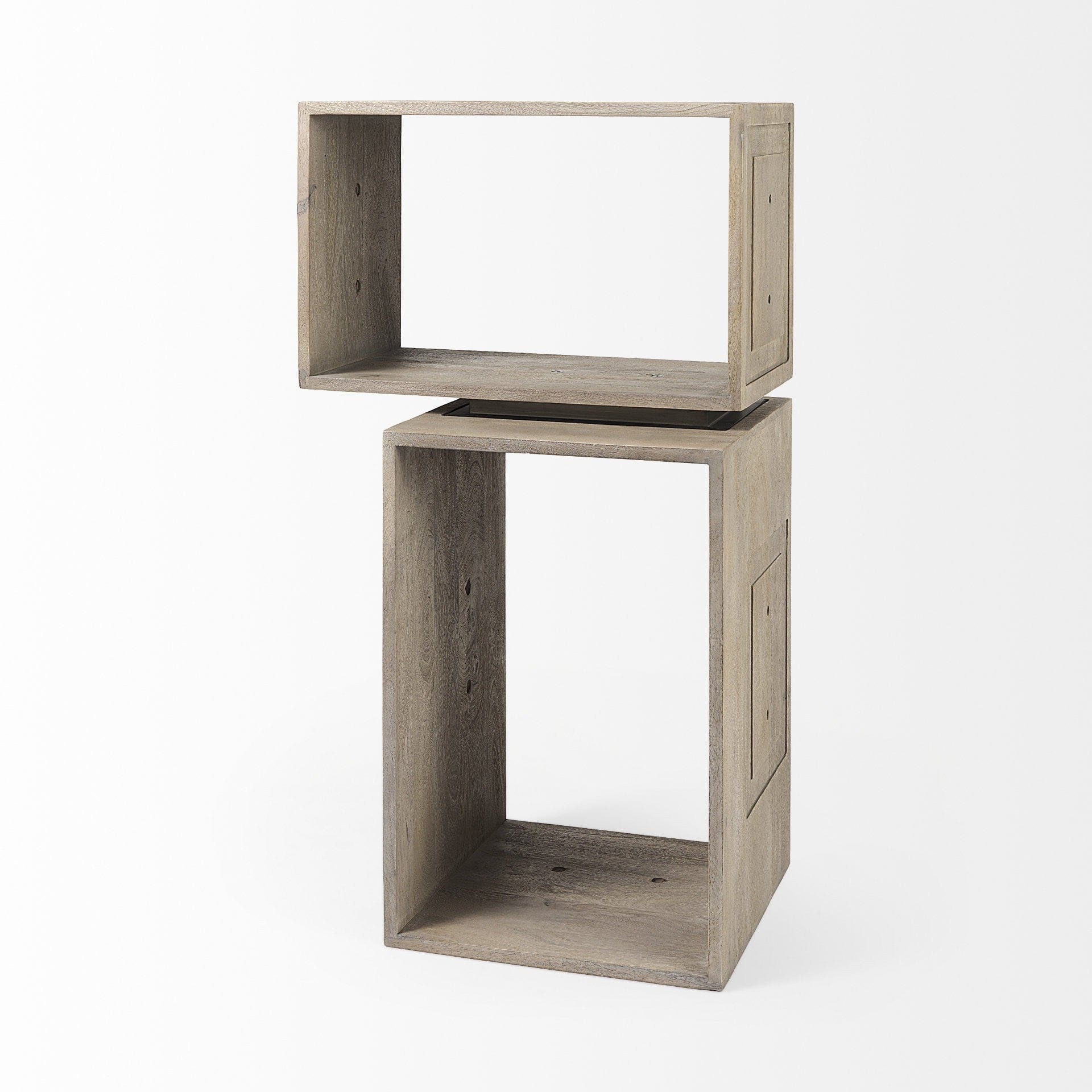 Set of Two Rustic Light Gray Brown Cube Box Shelves - Homeroots