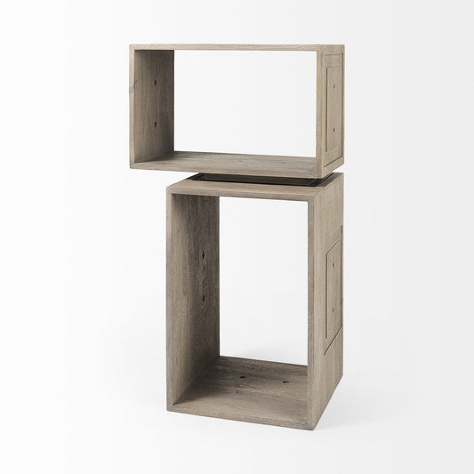 Set of Two Rustic Light Gray Brown Cube Box Shelves - Homeroots