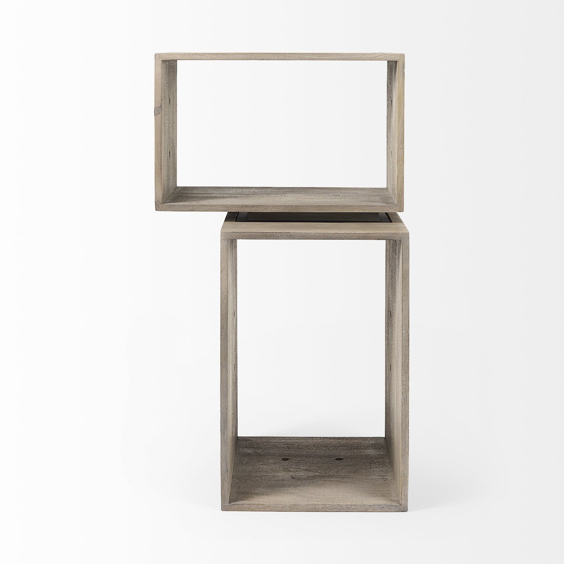 Set of Two Rustic Light Gray Brown Cube Box Shelves - Homeroots