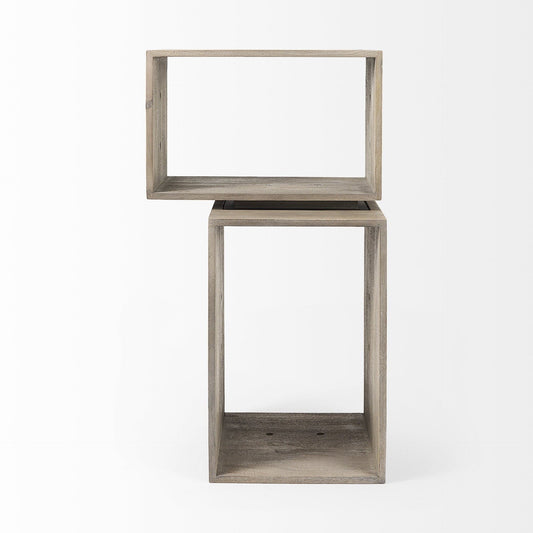 Set of Two Rustic Light Gray Brown Cube Box Shelves - Homeroots