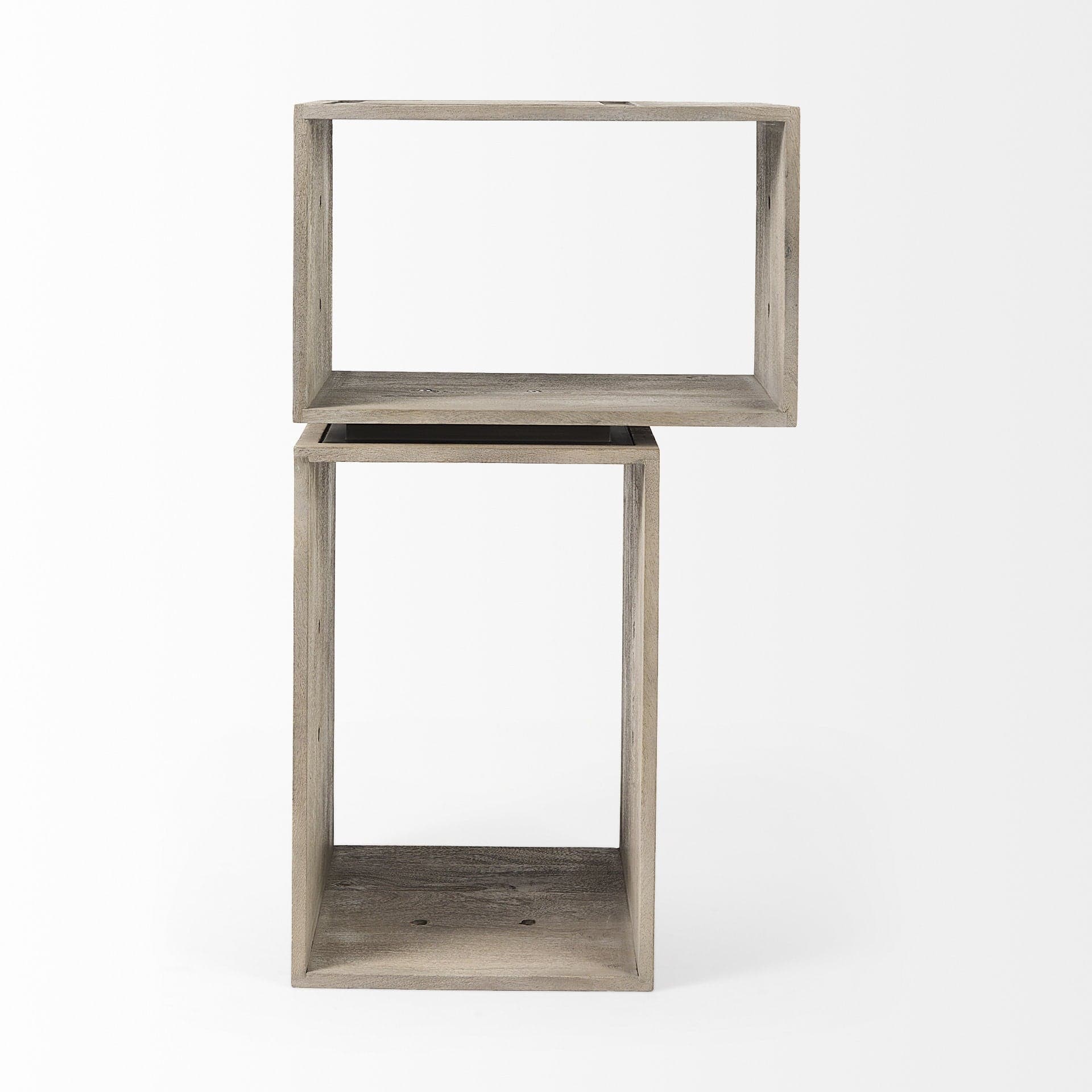 Set of Two Rustic Light Gray Brown Cube Box Shelves - Homeroots