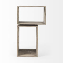 Set of Two Rustic Light Gray Brown Cube Box Shelves - Homeroots