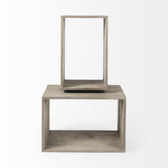 Set of Two Rustic Light Gray Brown Cube Box Shelves - Homeroots