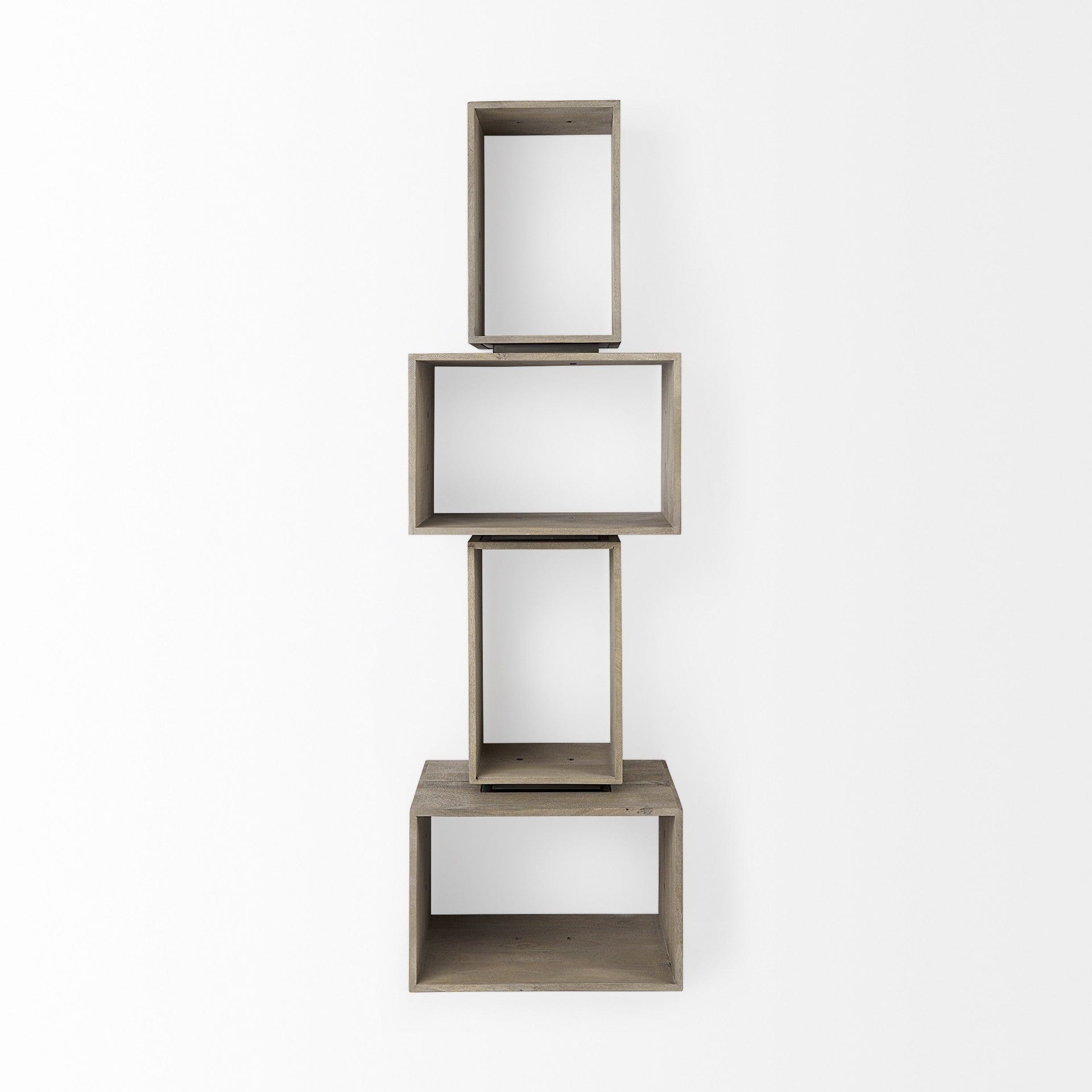 Set of Two Rustic Light Gray Brown Cube Box Shelves - Homeroots