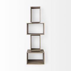 Set of Two Rustic Light Gray Brown Cube Box Shelves - Homeroots
