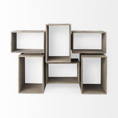 Set of Two Rustic Light Gray Brown Cube Box Shelves - Homeroots