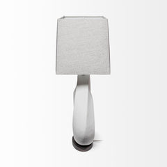 27" White Geometric Table Lamp With Gray Shade