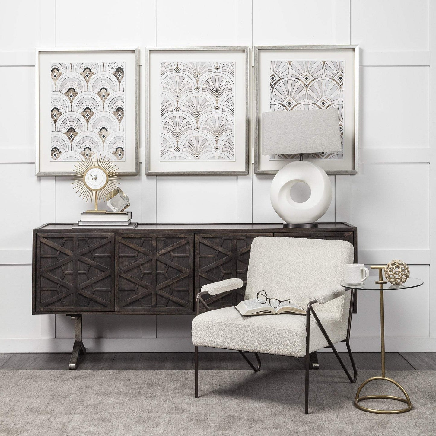 27" White Geometric Table Lamp With Gray Shade - Homeroots - Flyclothing LLC