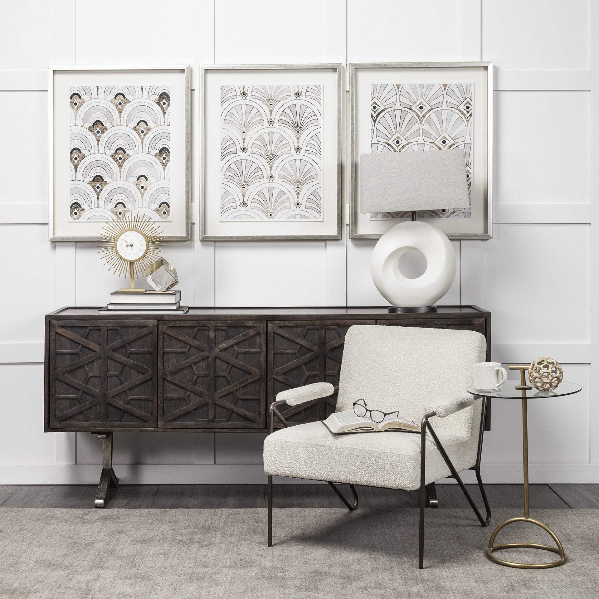 27" White Geometric Table Lamp With Gray Shade - Homeroots - Flyclothing LLC